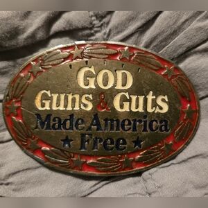 God Guns and Guts belt Buckle Vintage